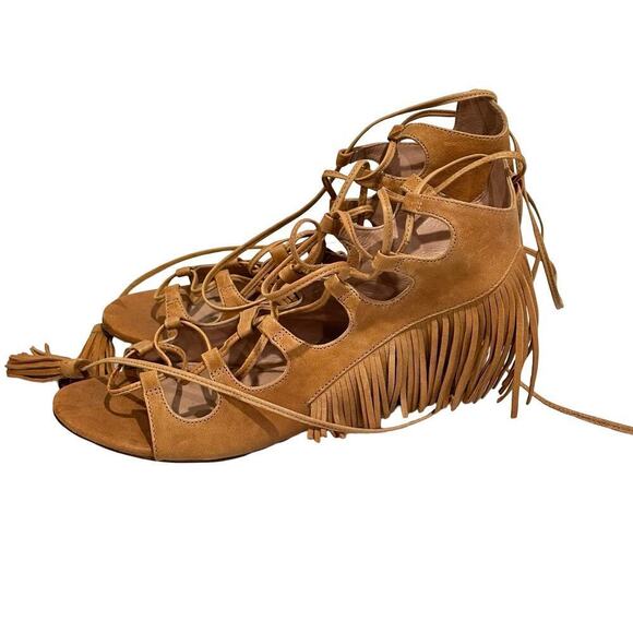 Singer Morrison Gladiator Tan Leather Fringe Tassel Sandals Size 6.5 - Picture 2 of 6